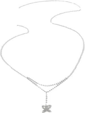 Jumwrit Bling Butterfly Waist Chain for Women Silver Rhinestone Body Chain Adjustable Belly Chain Costume Accessories
