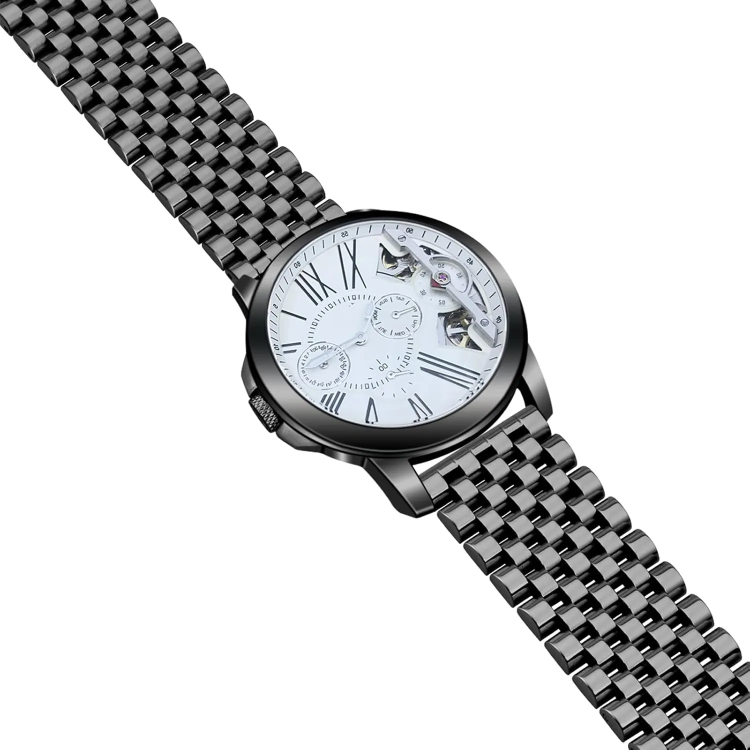 Juntan Stainless Steel Watch Band 20mm 22mm, 7 Half Beads Polished Brushed Watch Bands for Men Women, Metal Quick Release Watch Strap Watch Bracelet with Deployment Double Folding Buckle
