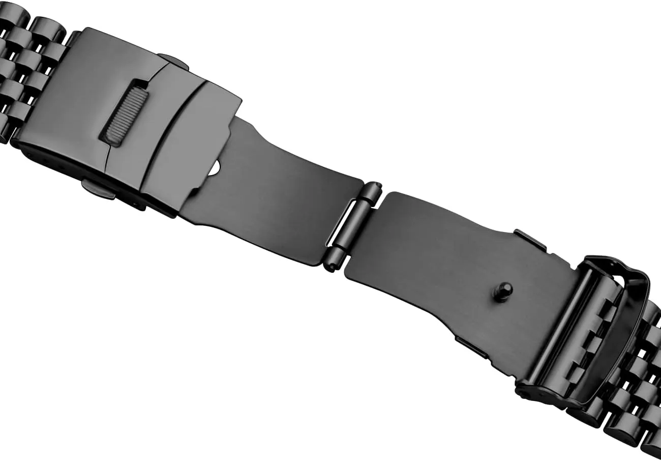 Juntan Stainless Steel Watch Band 20mm 22mm, 7 Half Beads Polished Brushed Watch Bands for Men Women, Metal Quick Release Watch Strap Watch Bracelet with Deployment Double Folding Buckle