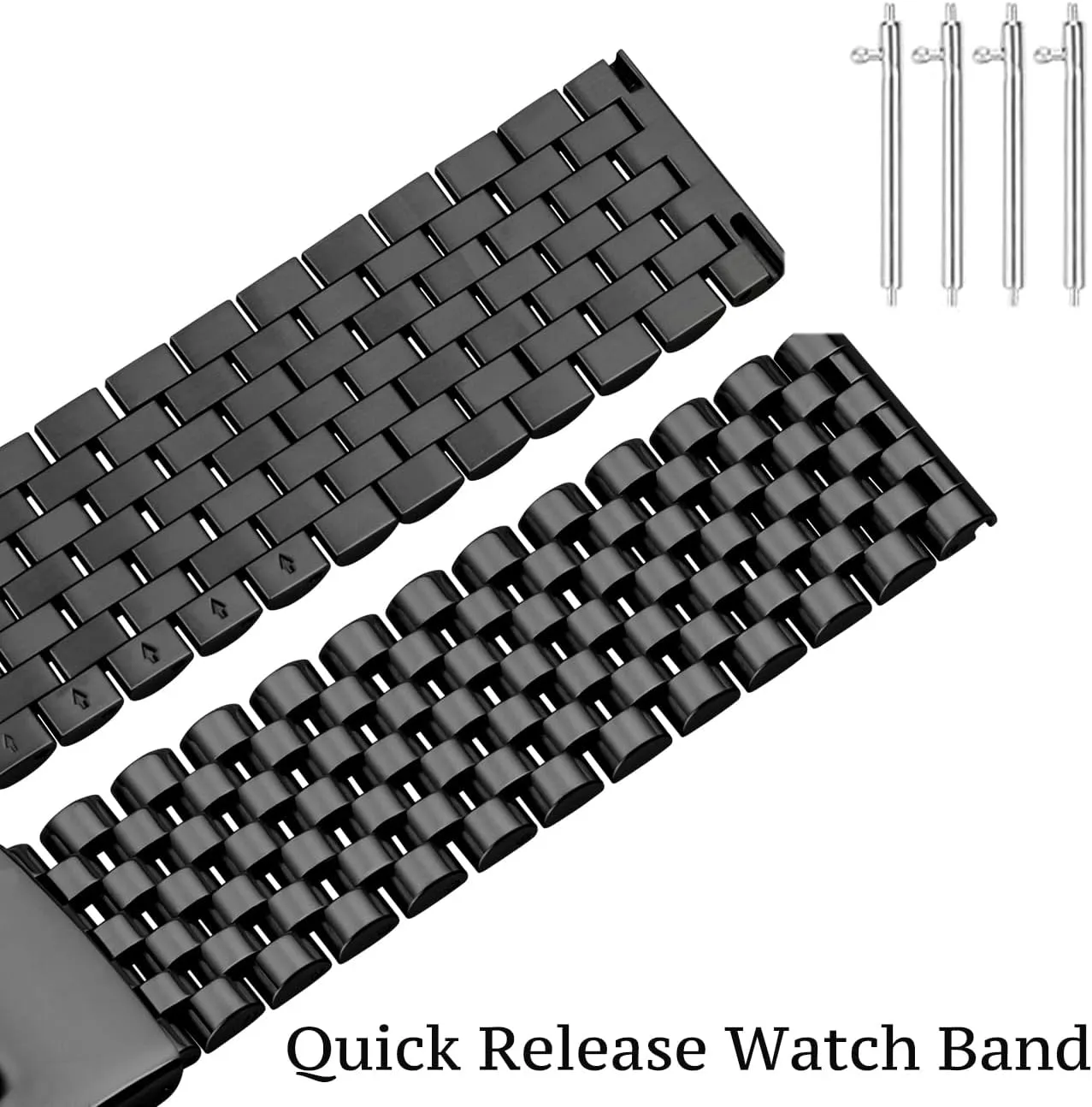 Juntan Stainless Steel Watch Band 20mm 22mm, 7 Half Beads Polished Brushed Watch Bands for Men Women, Metal Quick Release Watch Strap Watch Bracelet with Deployment Double Folding Buckle
