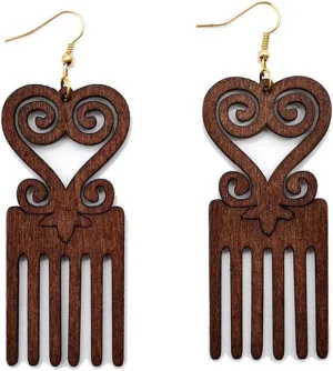 KaFu Statement Dangle Natural Wood Earrings Long Wood Comb Pendant Exaggeration African Style Lightweight Bohemia Retro Drop Dangle Earrings for Women Girls Jewelry