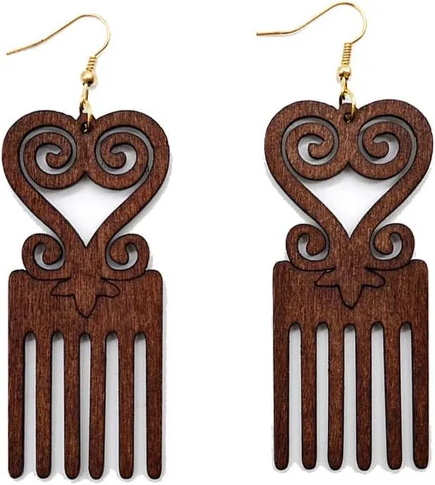 KaFu Statement Dangle Natural Wood Earrings Long Wood Comb Pendant Exaggeration African Style Lightweight Bohemia Retro Drop Dangle Earrings for Women Girls Jewelry
