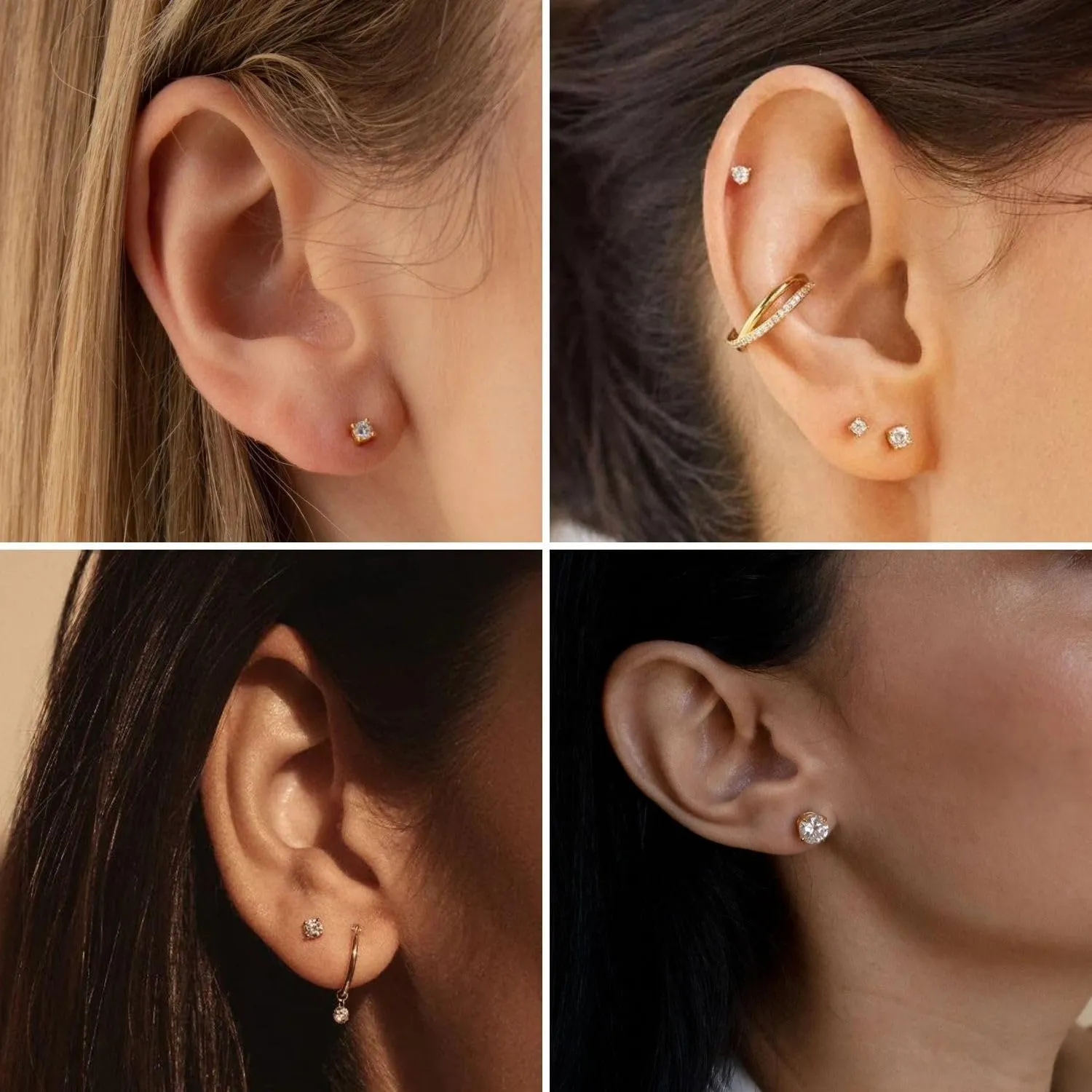 Kainier Women's 14K Gold Plated CZ Stud Earrings Simulated Diamond Round Cubic Zirconia Ear Stud Set5 Pairs)