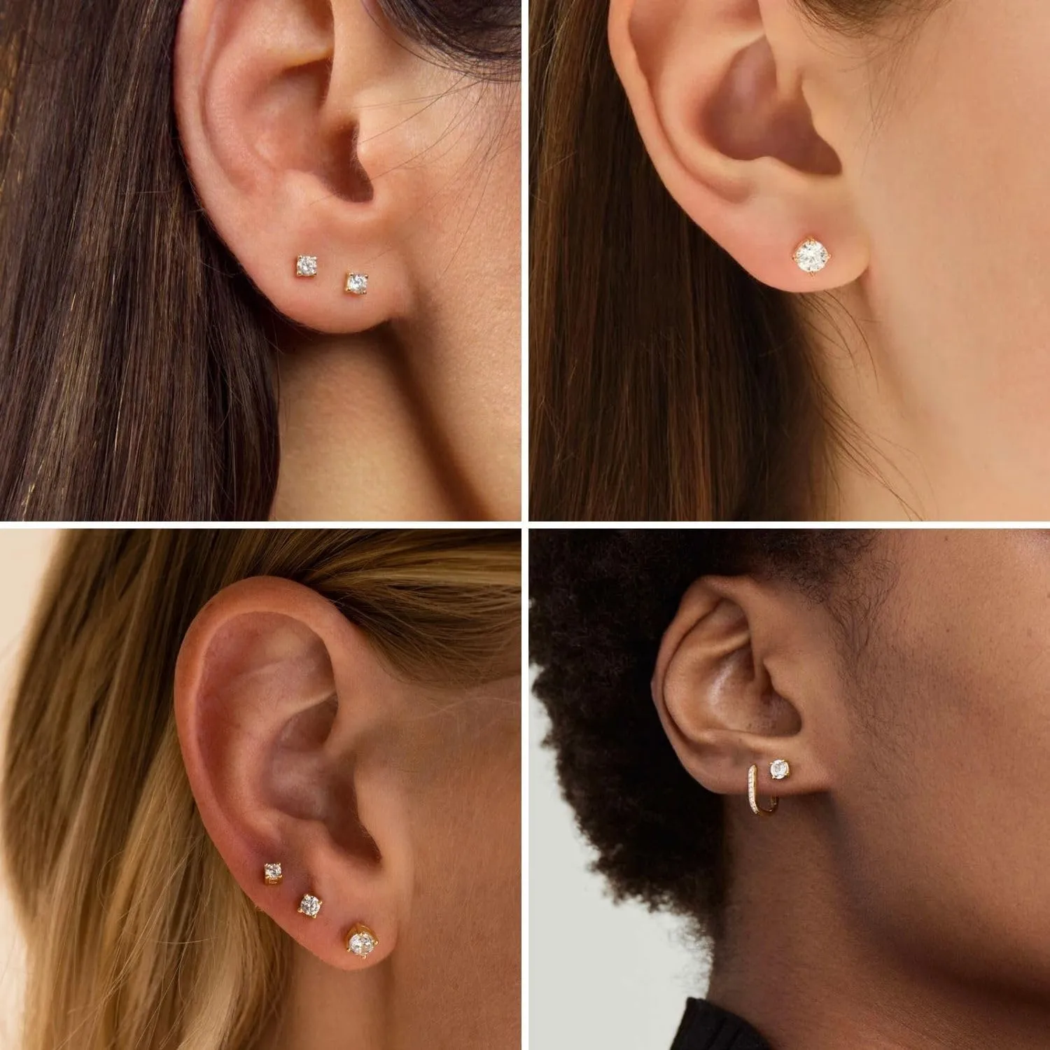 Kainier Women's 14K Gold Plated CZ Stud Earrings Simulated Diamond Round Cubic Zirconia Ear Stud Set5 Pairs)