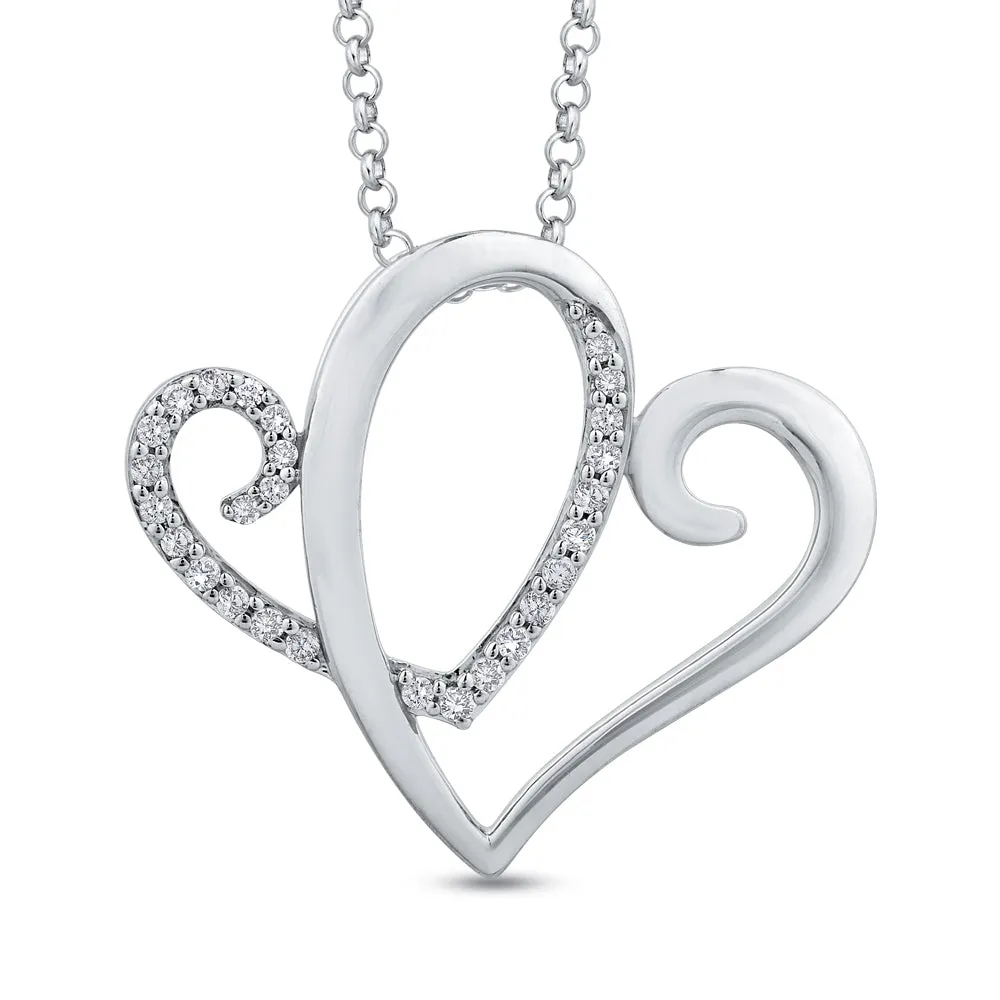 KATARINA Diamond Interlinked Double Heart Fashion Pendant Necklace (1/5 cttw)