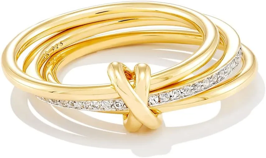 Kendra Scott Tia 18k Gold Vermeil Band Ring in White Sapphire, Fine Jewelry for Women