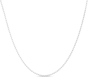 KEZEF Sterling Silver Womens Ball Bead Chain Necklace 1.2mm  Made in Italy, No Tarnish, Perfect for Pendants or Dog Tags  Ball Bead Necklace for Women & Men