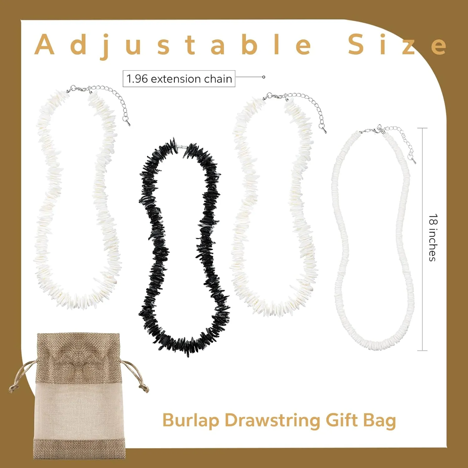 Kigeli 4 Pieces Puka Shell Necklace for Men, Surfer Choker Seashell Hawaiian Necklace Beach Chokers with Gift Bag