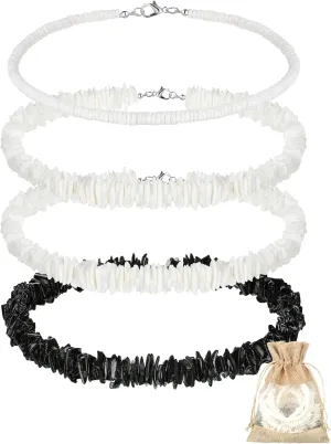 Kigeli 4 Pieces Puka Shell Necklace for Men, Surfer Choker Seashell Hawaiian Necklace Beach Chokers with Gift Bag