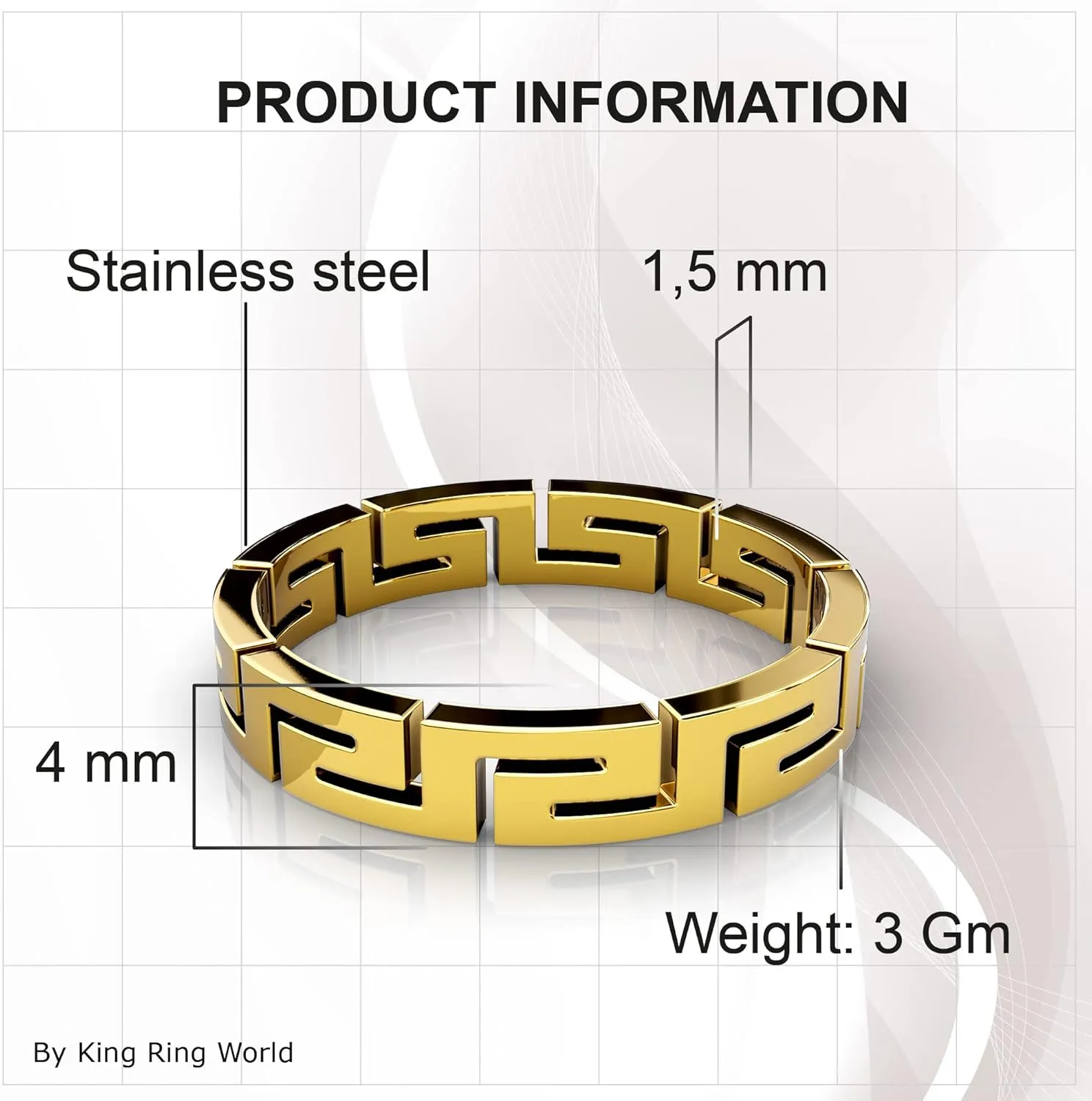 King Ring 4mm Greek Rings  Viking Stainless Steel Bands for Men & Women  Designed in USA