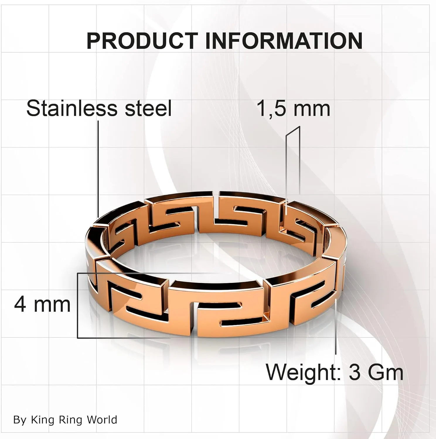 King Ring 4mm Greek Rings  Viking Stainless Steel Bands for Men & Women  Designed in USA