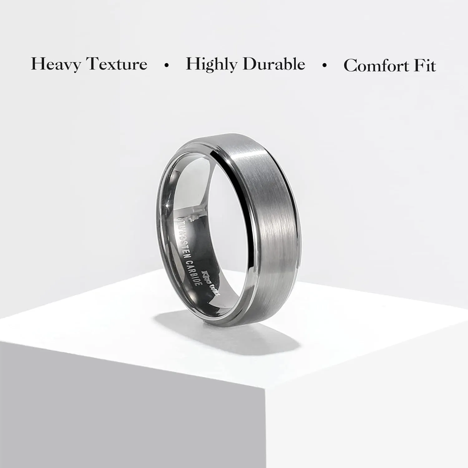 King Will Mens Wedding Band Two Tone Matte Step Edges/Pipe Cut Tungsten Carbide Wedding Ring Set Anniversary Promise Rings Comfort Fit