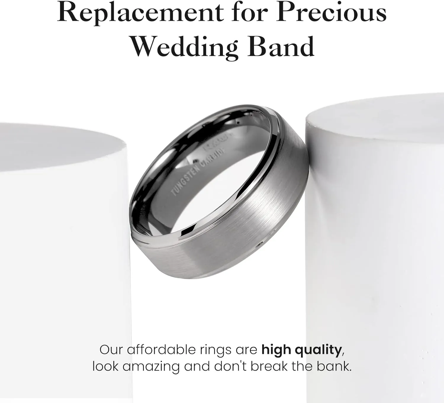 King Will Mens Wedding Band Two Tone Matte Step Edges/Pipe Cut Tungsten Carbide Wedding Ring Set Anniversary Promise Rings Comfort Fit