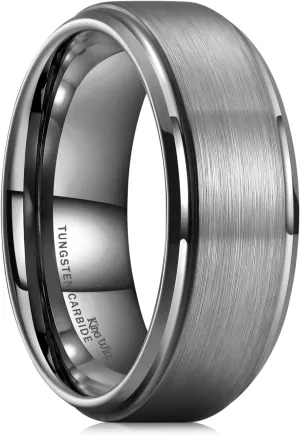 King Will Mens Wedding Band Two Tone Matte Step Edges/Pipe Cut Tungsten Carbide Wedding Ring Set Anniversary Promise Rings Comfort Fit
