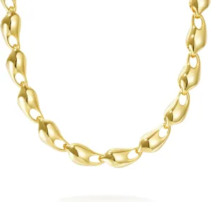 KissYan Gold Necklace for Women Men, 14K Gold Plated Chunky Chain Necklace Fashion Reflect Large Link Choker, Adjustable Trendy Statement Handmade Jewelry