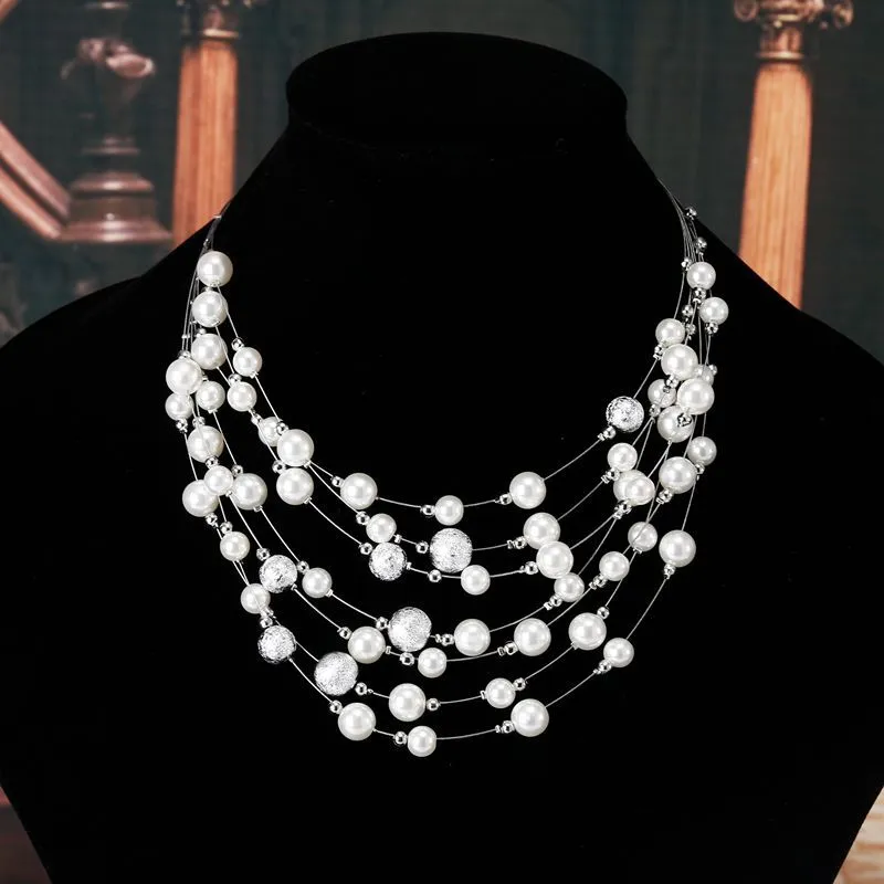 KMVEXO 2020 New Fashion Jewelry Gold Color Multi Layer Chains Imitation Pearl Necklaces For Women Party Wedding Bride Necklace