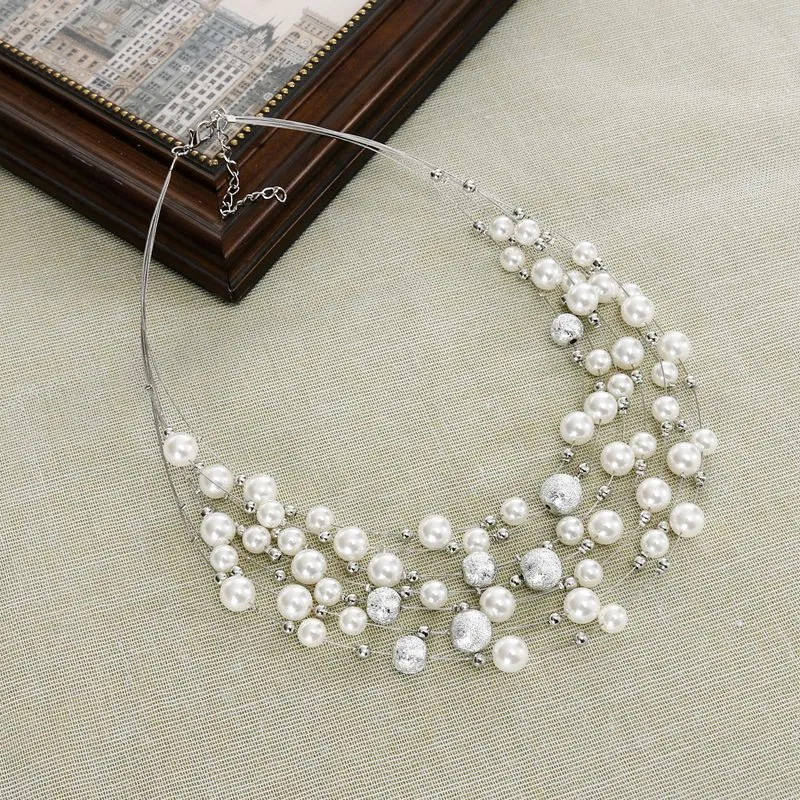 KMVEXO 2020 New Fashion Jewelry Gold Color Multi Layer Chains Imitation Pearl Necklaces For Women Party Wedding Bride Necklace