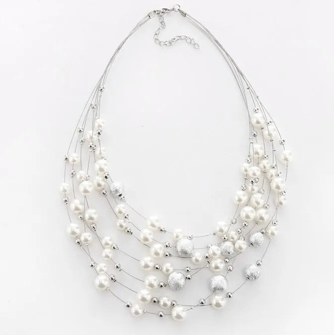 KMVEXO 2020 New Fashion Jewelry Gold Color Multi Layer Chains Imitation Pearl Necklaces For Women Party Wedding Bride Necklace