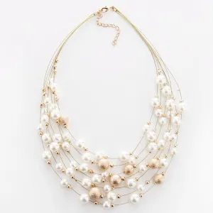 KMVEXO 2020 New Fashion Jewelry Gold Color Multi Layer Chains Imitation Pearl Necklaces For Women Party Wedding Bride Necklace