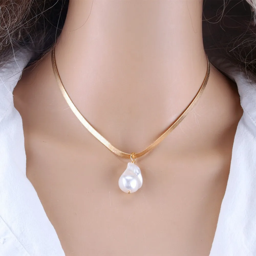 KMVEXO 2020 New Fashion Jewelry Gold Color Multi Layer Chains Imitation Pearl Necklaces For Women Party Wedding Bride Necklace