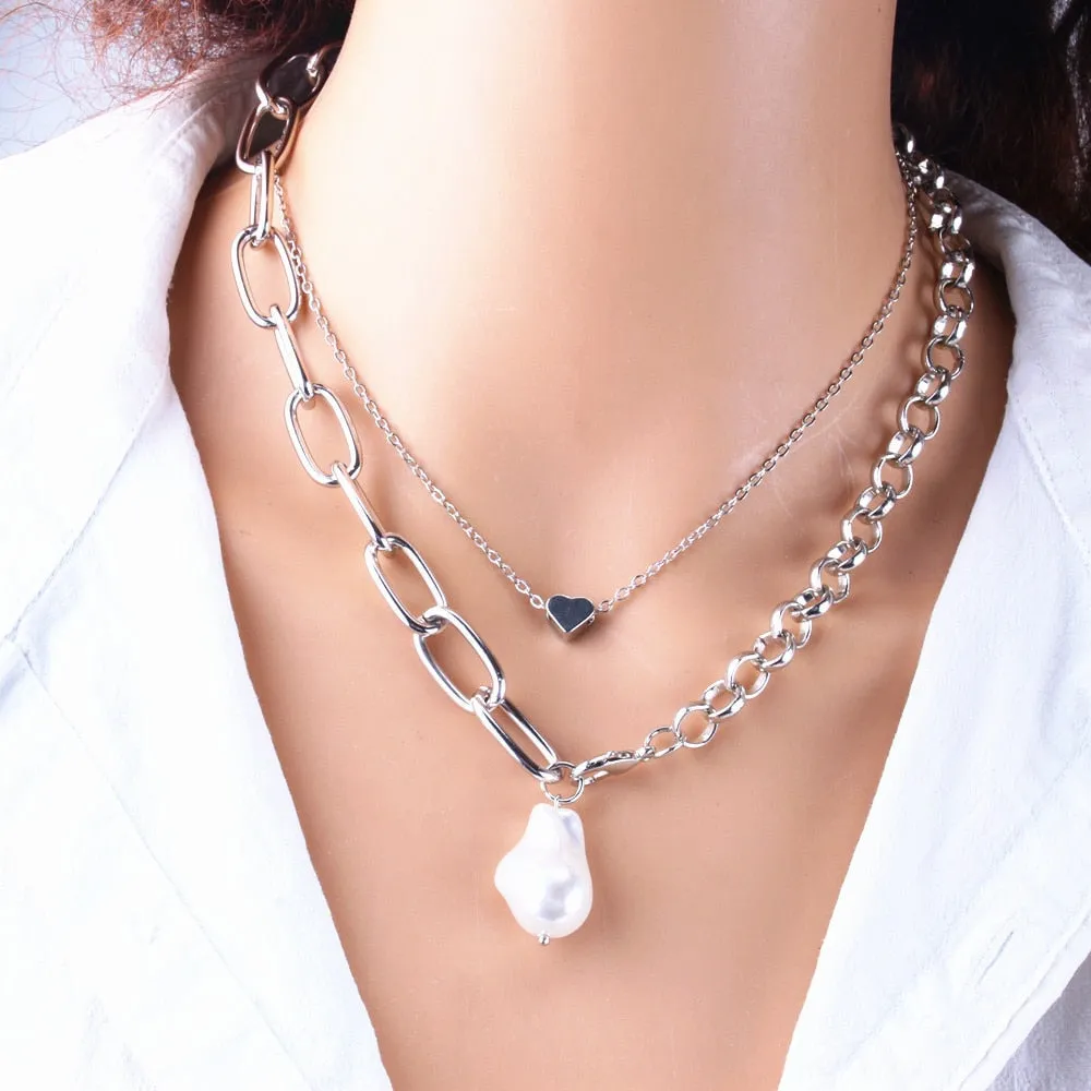 KMVEXO 2020 New Fashion Jewelry Gold Color Multi Layer Chains Imitation Pearl Necklaces For Women Party Wedding Bride Necklace