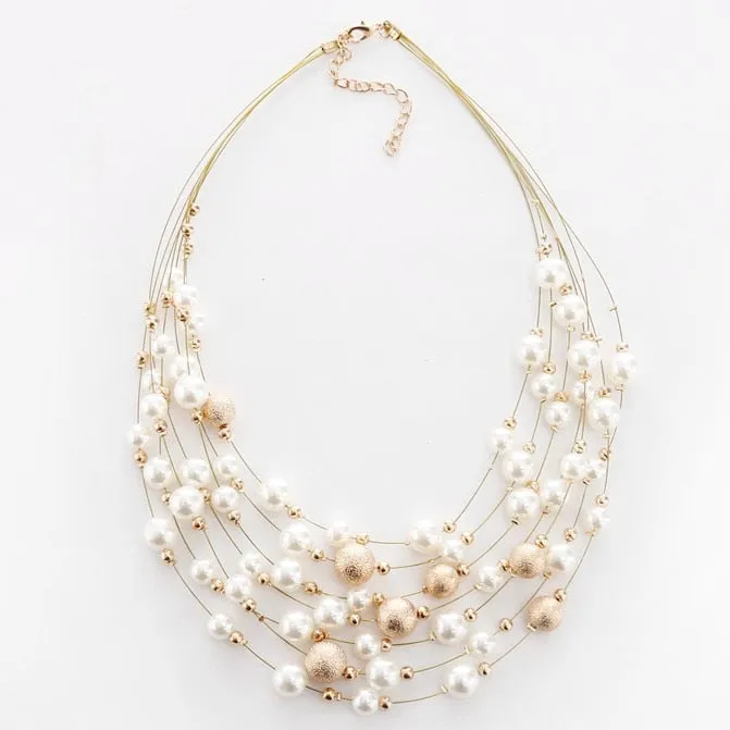 KMVEXO 2020 New Fashion Jewelry Gold Color Multi Layer Chains Imitation Pearl Necklaces For Women Party Wedding Bride Necklace