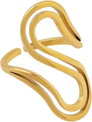 Kokoma S Shaped Statement Ring for Women 18K Gold Plated Stainless Steel Wrap Finger Band Expandable Layered Stacking Rings Open Bands