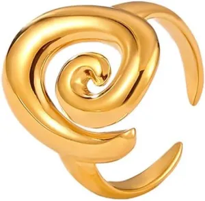 Kokoma Spiral Open Statement Ring for Women Stainless Steel Minimalist Finger Band Expandable Chunky Ring Promiss Eternity Rings Fashion Jewelry Gifts