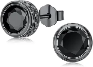 KQ&TTENG 18K Black Gold Plated Round Black Zircon Stud Earrings for Mens Womens Pierced Mens Earrings Jewelry Gift for Father's Day Gifts