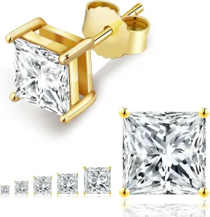 KRKC Earrings for Women, Hypoallergenic Earrings Simulated Diamond Gold Plated Stud Earrings for Women Men Gifts (6mm)