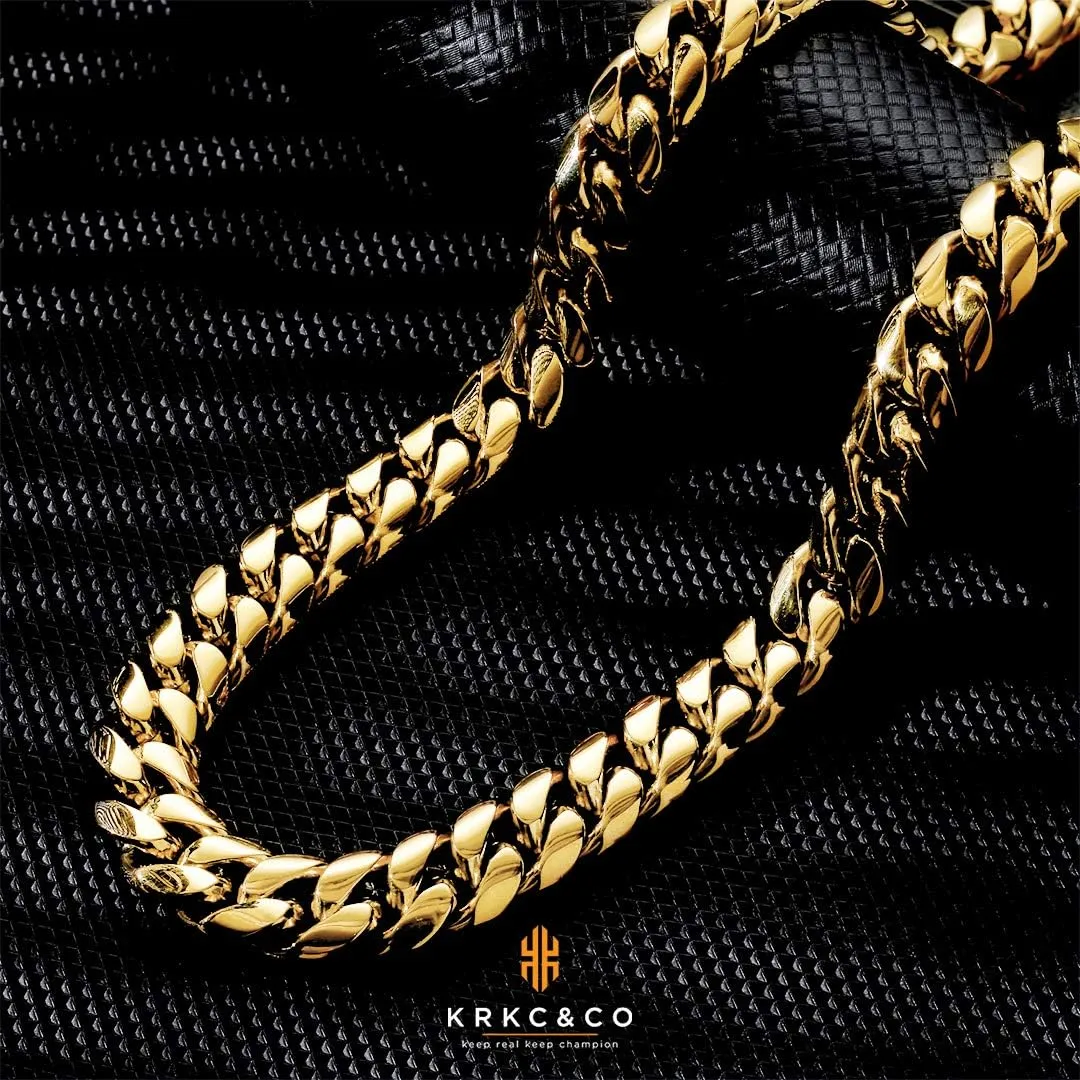 KRKC&CO 8/10/12/14mm Cuban Link Chain for Men, 18k Gold Miami Necklaces, Durable, Anti-Allergies Hypoallergenic Hip Hop Men's Jewelry Gift for Him, 18-26in
