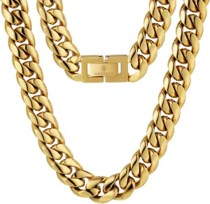 KRKC&CO 8/10/12/14mm Cuban Link Chain for Men, 18k Gold Miami Necklaces, Durable, Anti-Allergies Hypoallergenic Hip Hop Men's Jewelry Gift for Him, 18-26in