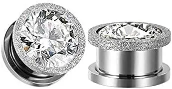 KUNIU 12PCS CZ Gems Ear Tunnels Plugs Gauges Seashell Floral Screws Stretcher Expander Set Piercing Jewelry 2g-3/4