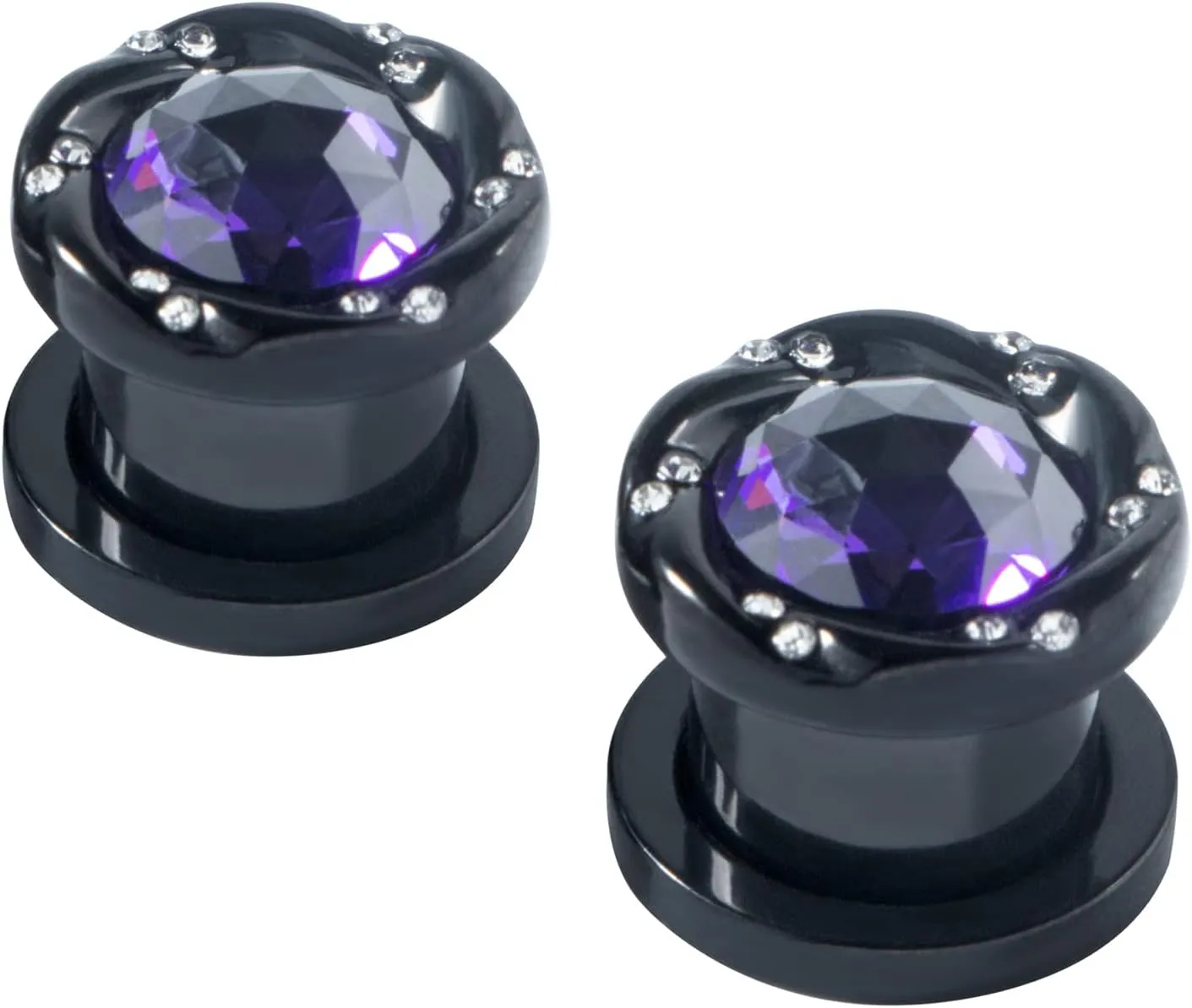 KUNIU 2pcs 5A CZ Gems Ear Tunnels ear Plugs ear Gauges Seashell Floral Screws Stretcher ear Expander Set Piercing Jewelry 2g-00g