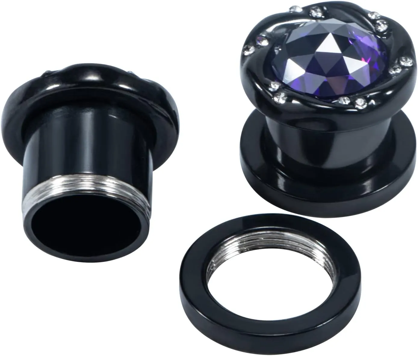 KUNIU 2pcs 5A CZ Gems Ear Tunnels ear Plugs ear Gauges Seashell Floral Screws Stretcher ear Expander Set Piercing Jewelry 2g-00g