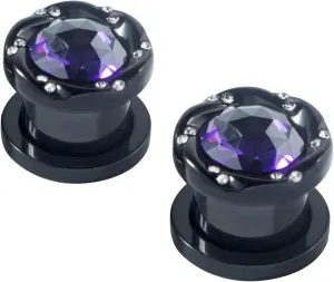 KUNIU 2pcs 5A CZ Gems Ear Tunnels ear Plugs ear Gauges Seashell Floral Screws Stretcher ear Expander Set Piercing Jewelry 2g-00g