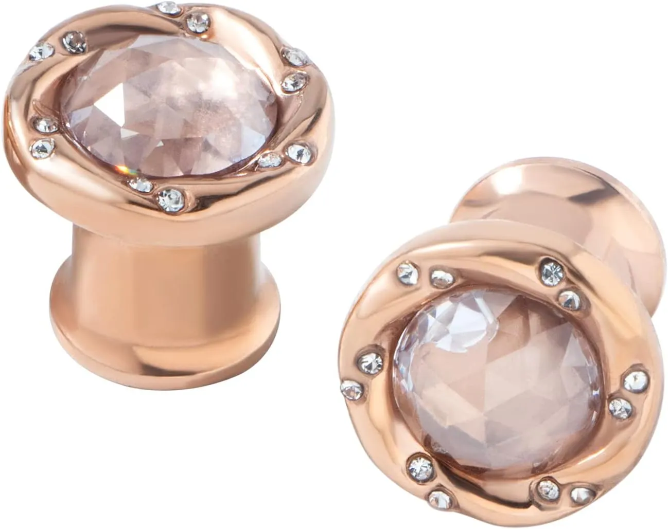 KUNIU 2PCS 5A CZ GemsTrumpet Ear Tunnels ear Plugs ear Gauges Floral Screws Stretcher ear Expander Piercing Jewelry6g-0g