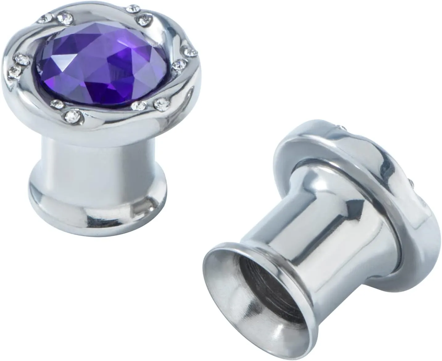 KUNIU 2PCS 5A CZ GemsTrumpet Ear Tunnels ear Plugs ear Gauges Floral Screws Stretcher ear Expander Piercing Jewelry6g-0g