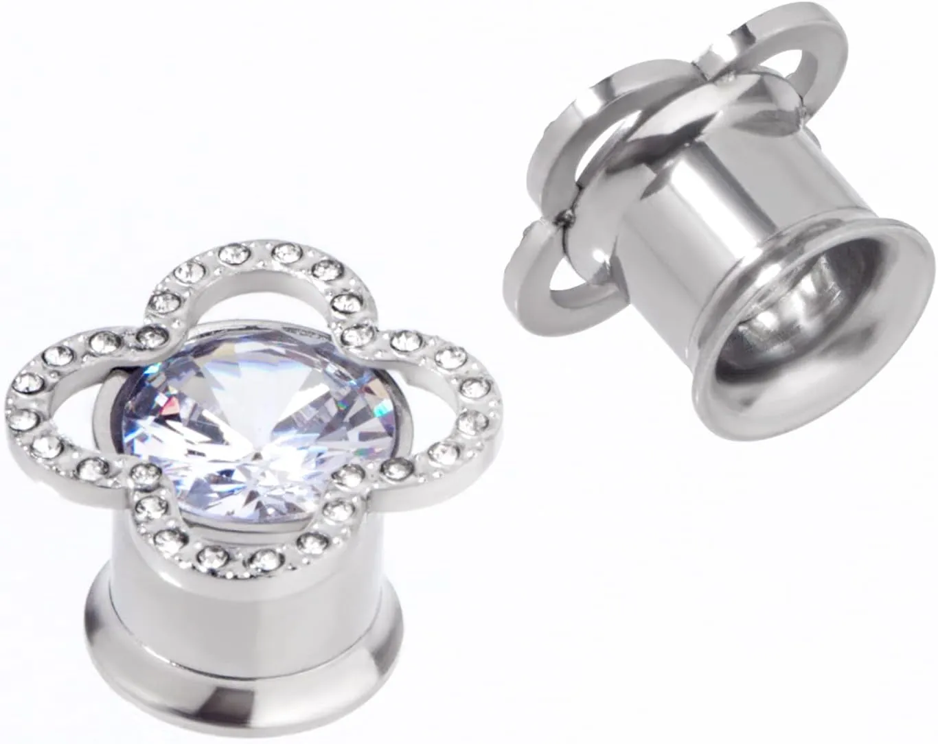 KUNIU 4PCS CZ Gems fresh Ear Tunnels ear Plugs ear Gauges Screws Stretcher ear Expander Set Piercing Jewelry 2g-00g