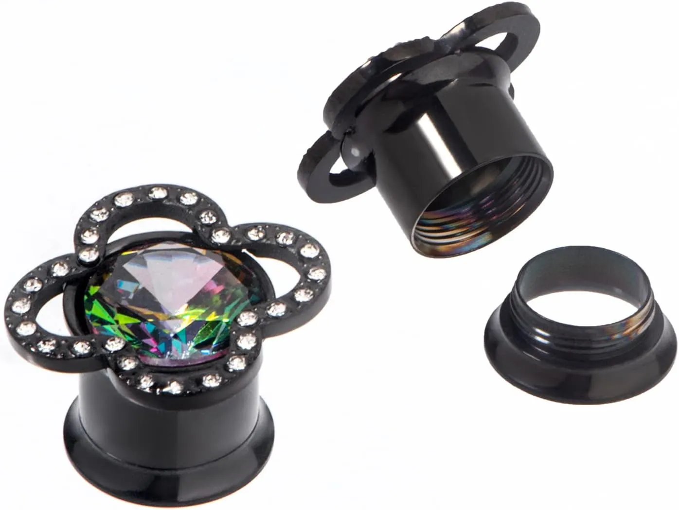 KUNIU 4PCS CZ Gems fresh Ear Tunnels ear Plugs ear Gauges Screws Stretcher ear Expander Set Piercing Jewelry 2g-00g
