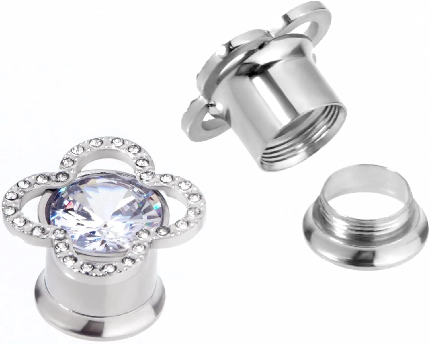 KUNIU 4PCS CZ Gems fresh Ear Tunnels ear Plugs ear Gauges Screws Stretcher ear Expander Set Piercing Jewelry 2g-00g