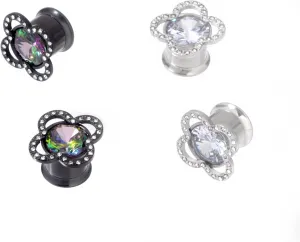 KUNIU 4PCS CZ Gems fresh Ear Tunnels ear Plugs ear Gauges Screws Stretcher ear Expander Set Piercing Jewelry 2g-00g