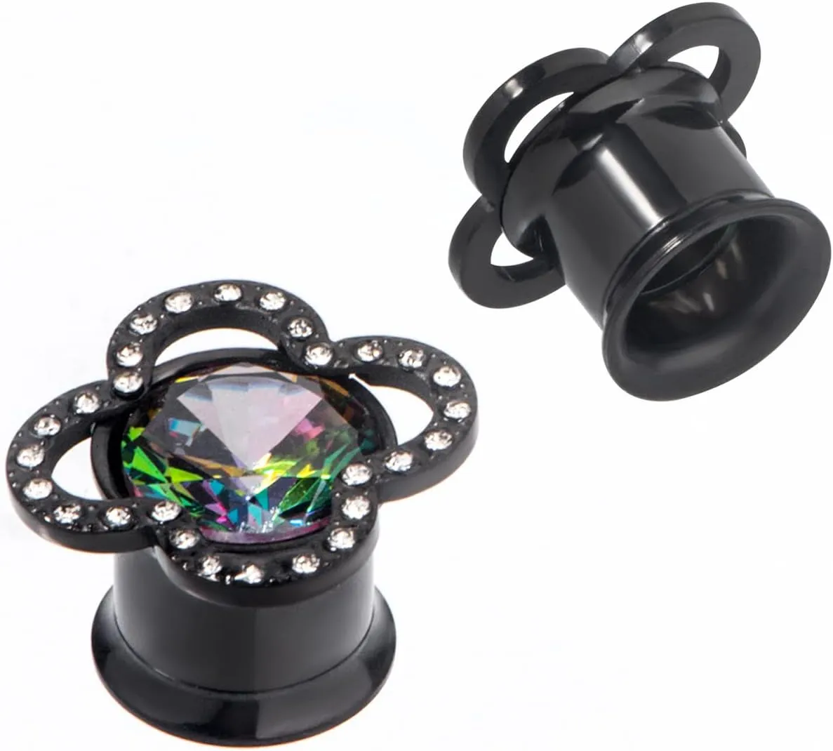 KUNIU 4PCS CZ Gems fresh Ear Tunnels ear Plugs ear Gauges Screws Stretcher ear Expander Set Piercing Jewelry 2g-00g