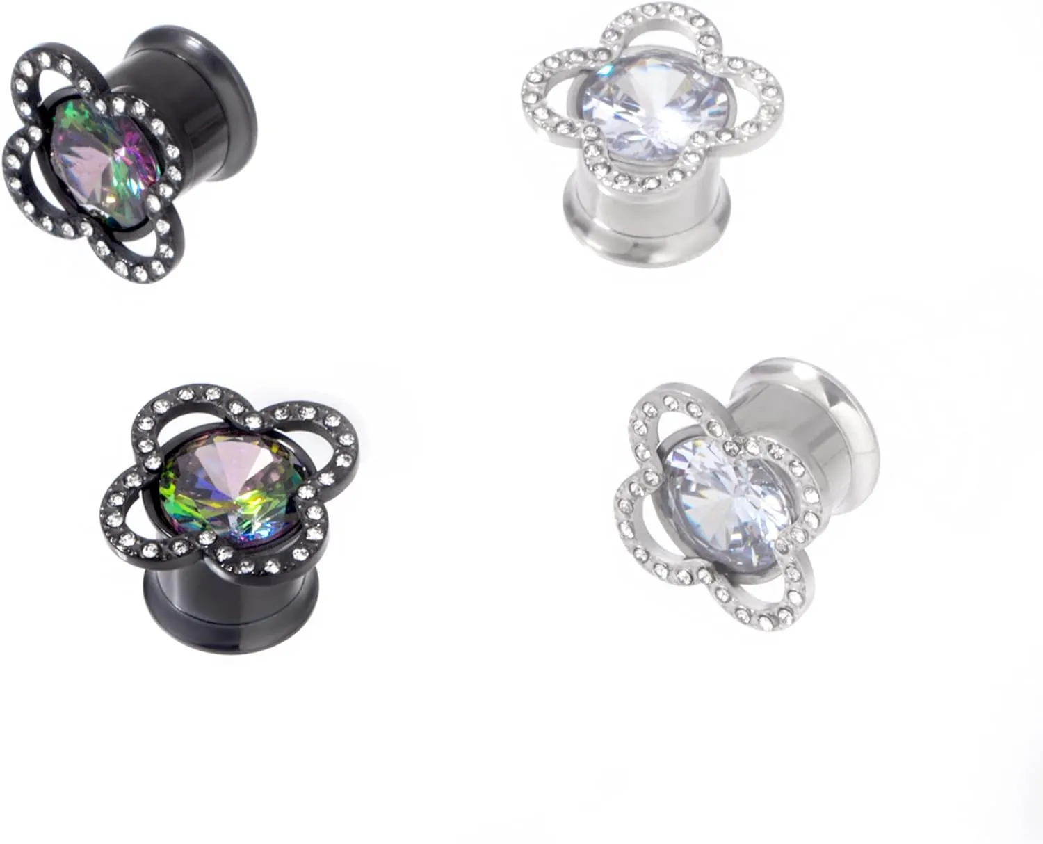 KUNIU 4PCS CZ Gems fresh Ear Tunnels ear Plugs ear Gauges Screws Stretcher ear Expander Set Piercing Jewelry 2g-00g