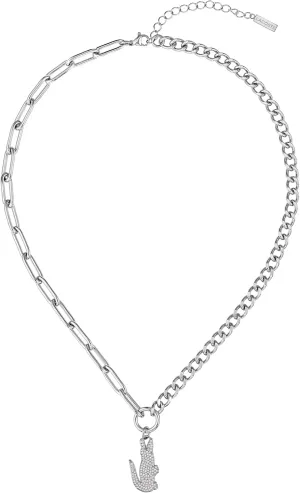Lacoste Crocodile Chain Necklace for Women - Stainless Steel Jewelry, Lobster Closure - Fashionable, Sophisticated Look for Her