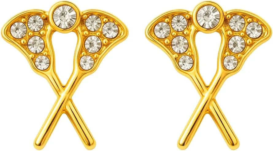 Lacrosse Earrings  Gold Plated Crystal Lacrosse Stick Studs Accessory for Women, Teens, Players  Sparkly Lacrosse Jewelry Gift for Players, Moms, Coaches and Fans