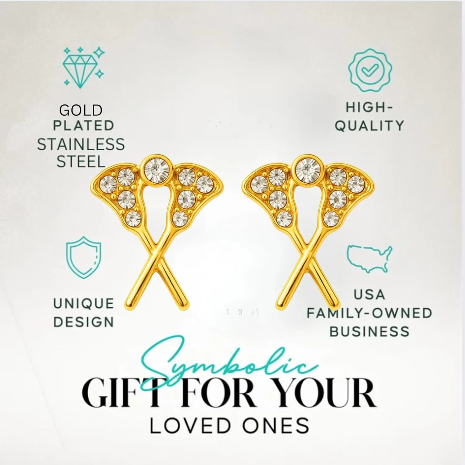 Lacrosse Earrings  Gold Plated Crystal Lacrosse Stick Studs Accessory for Women, Teens, Players  Sparkly Lacrosse Jewelry Gift for Players, Moms, Coaches and Fans