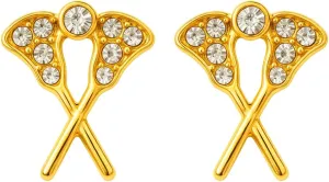 Lacrosse Earrings  Gold Plated Crystal Lacrosse Stick Studs Accessory for Women, Teens, Players  Sparkly Lacrosse Jewelry Gift for Players, Moms, Coaches and Fans