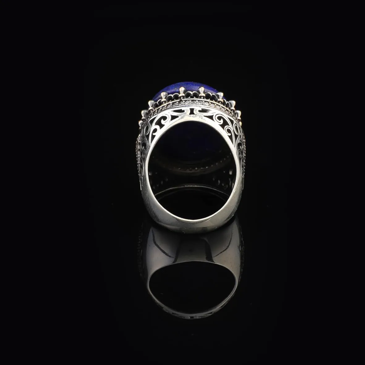 Lapis Lazuli Ring with Micro Sapphire | Chunky Sterling Silver Ring | Handmade Engagement Ring for Men | Ottoman Style Vintage Gemstone Jewelry | Custom Engraving Available (14)
