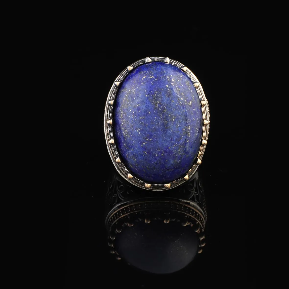 Lapis Lazuli Ring with Micro Sapphire | Chunky Sterling Silver Ring | Handmade Engagement Ring for Men | Ottoman Style Vintage Gemstone Jewelry | Custom Engraving Available (14)